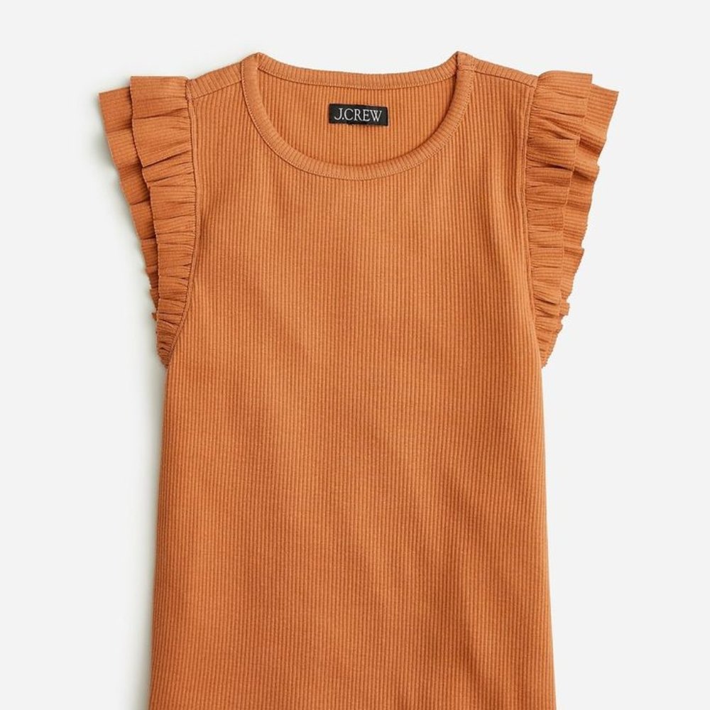 J.Crew Vintage Rib Ruffle Sleeve Shirt Tank Top S Small BP083 Clay Orange